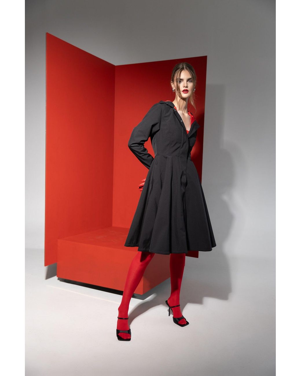 RainSisters Blue Fit And Flare Coat With Full Circle Skirt