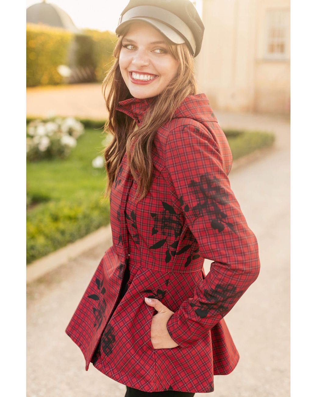 RainSisters Red Double Breasted Jacket With Detachable Hood