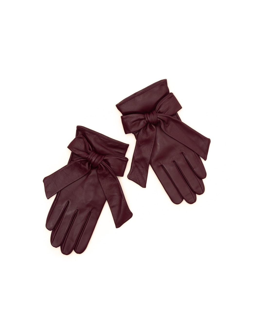 RainSisters Brown Burgundy Leather Gloves With Cashmere Lining