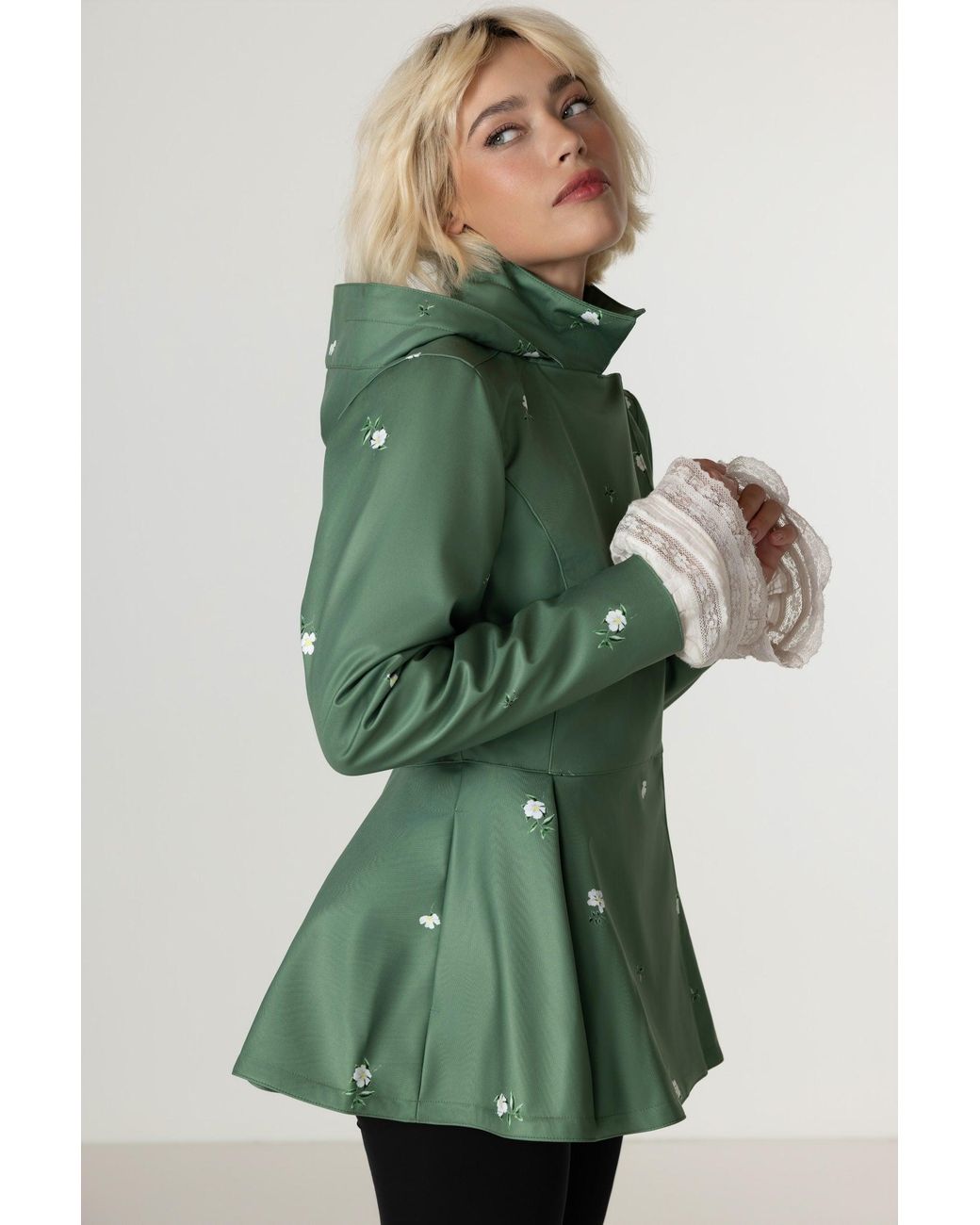 RainSisters Green Double Breasted Jacket With Detachable Hood
