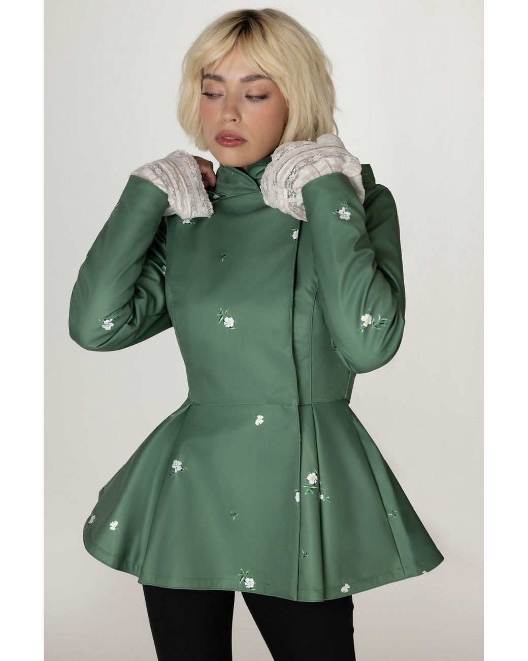 RainSisters Green Double Breasted Jacket With Detachable Hood