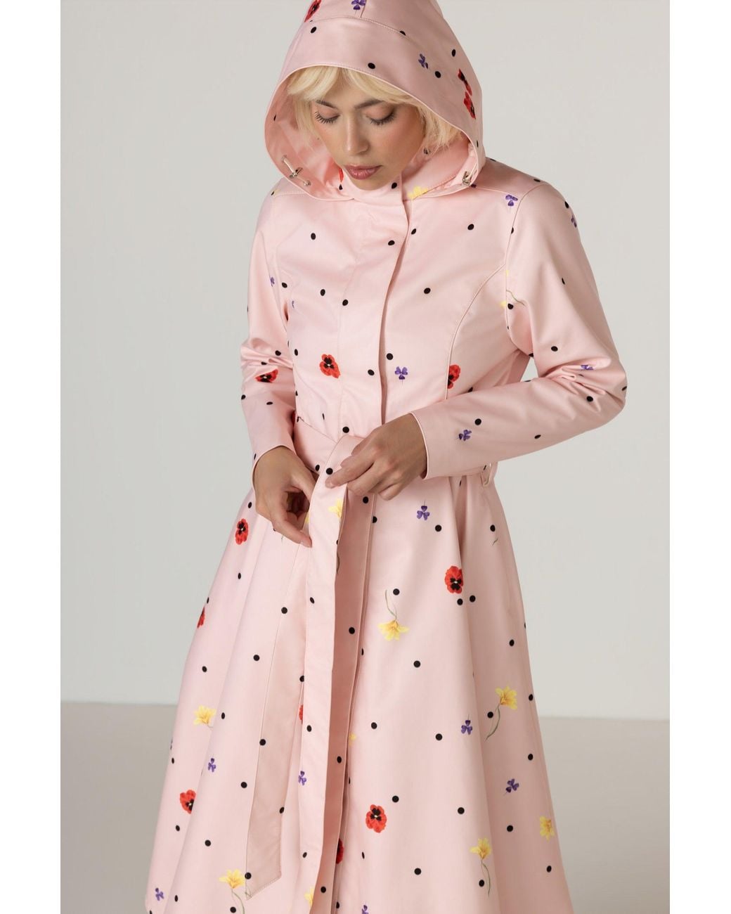 RainSisters Pink Fit And Flare Coat With A-Line Skirt