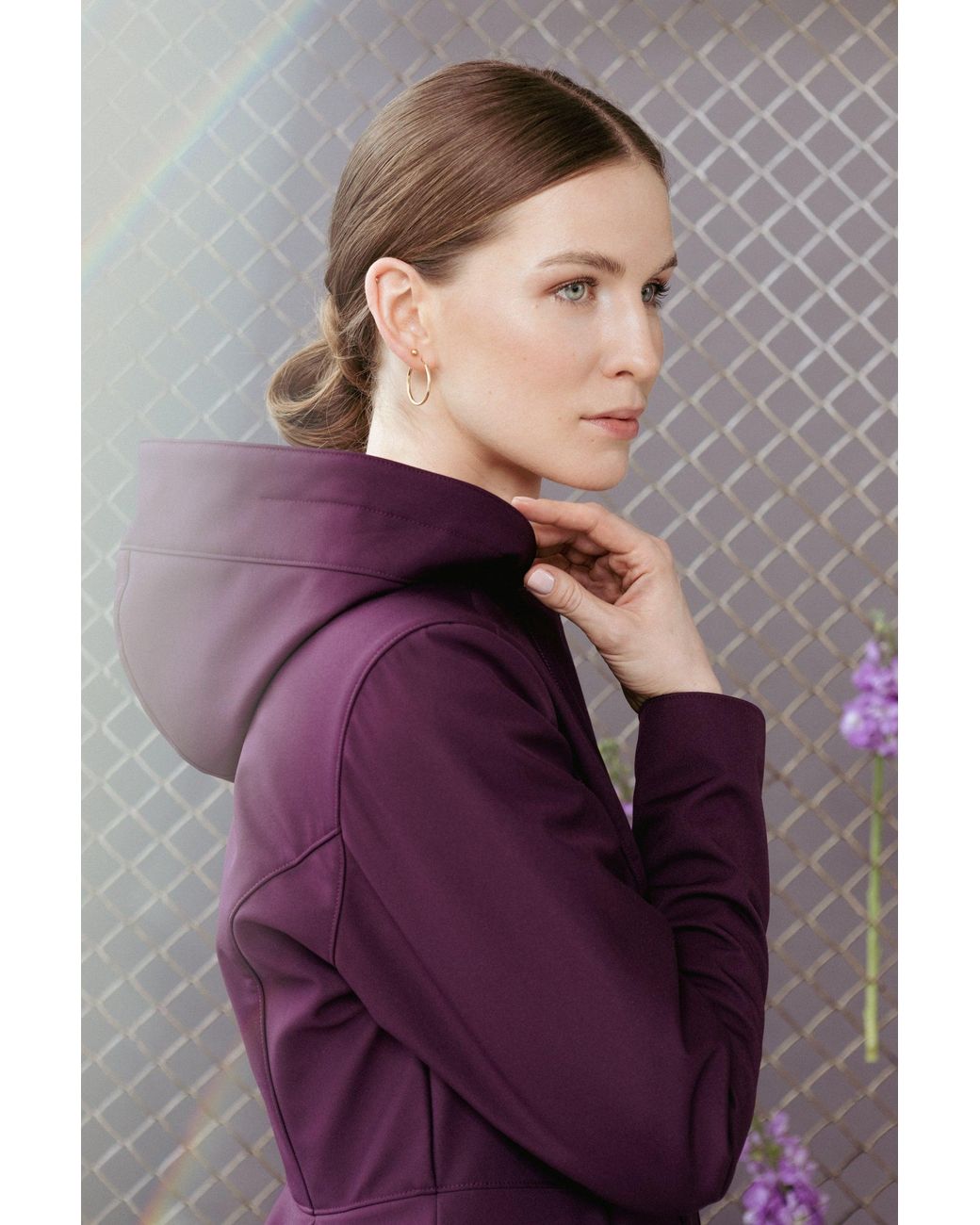 RainSisters Purple Fit And Flare Coat With Pleated Skirts