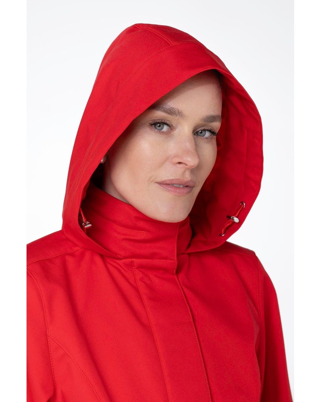 RainSisters Red Fit And Flare A-Line Coat With Pleated Skirt