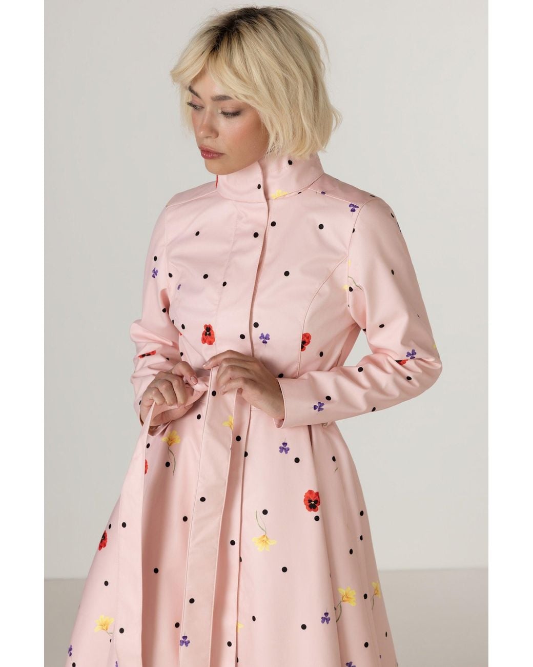 RainSisters Pink Fit And Flare Coat With A-Line Skirt