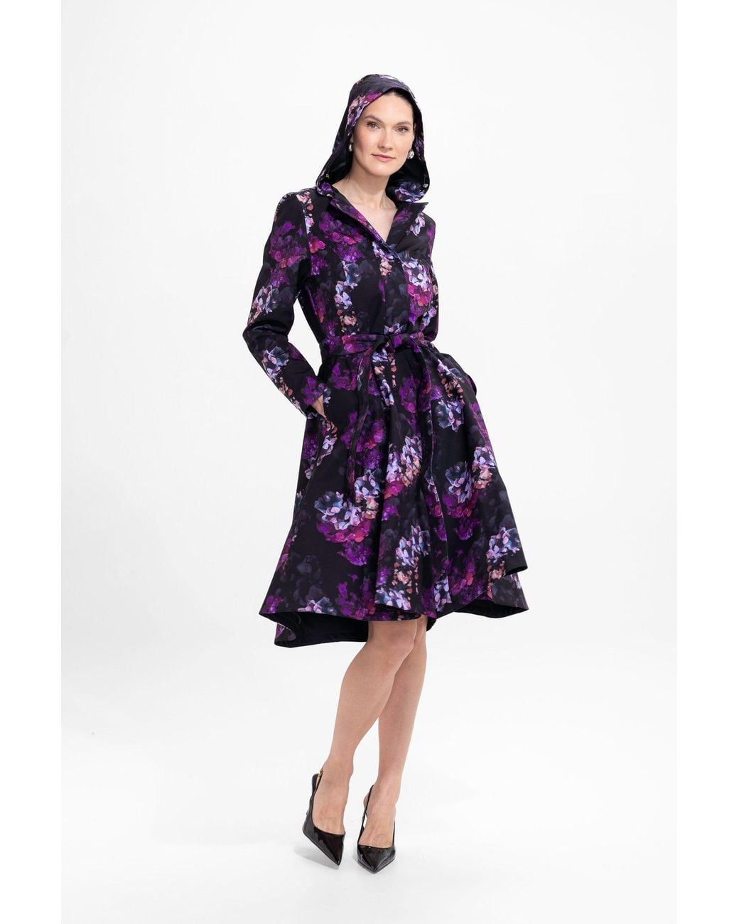 RainSisters Blue Fit And Flare Coat With A-Line Skirt