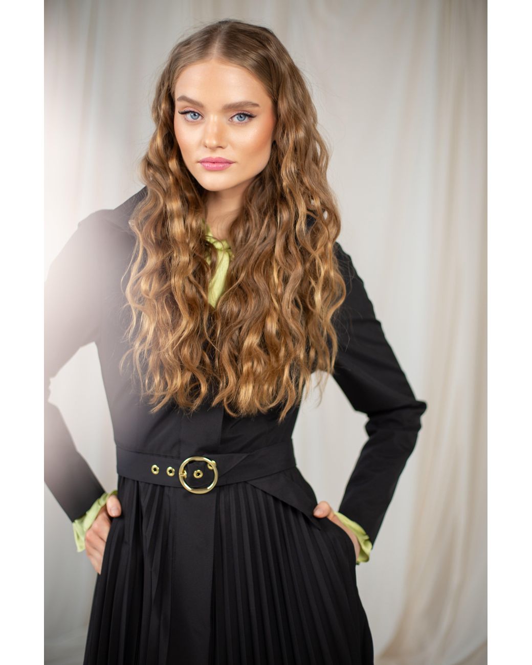 RainSisters Blue Fit And Flare Coat With A-Line Pleated Skirt For Spring