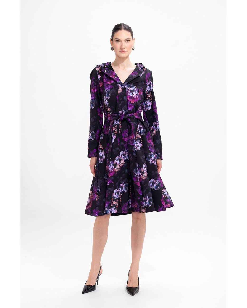 RainSisters Blue Fit And Flare Coat With A-Line Skirt