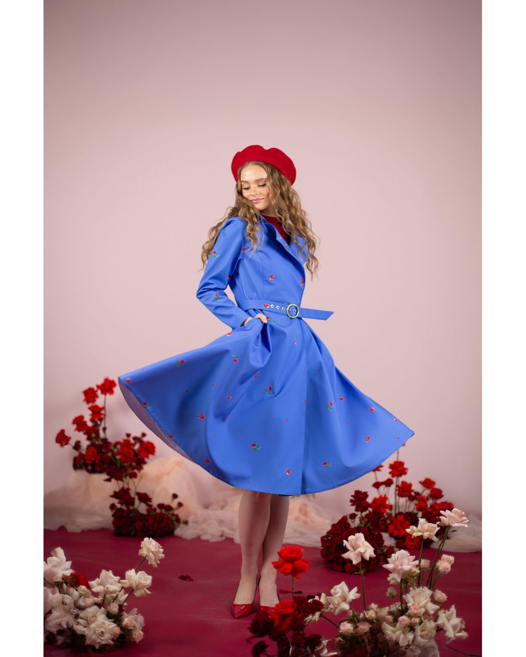 RainSisters Blue Double Breasted Trench Coat