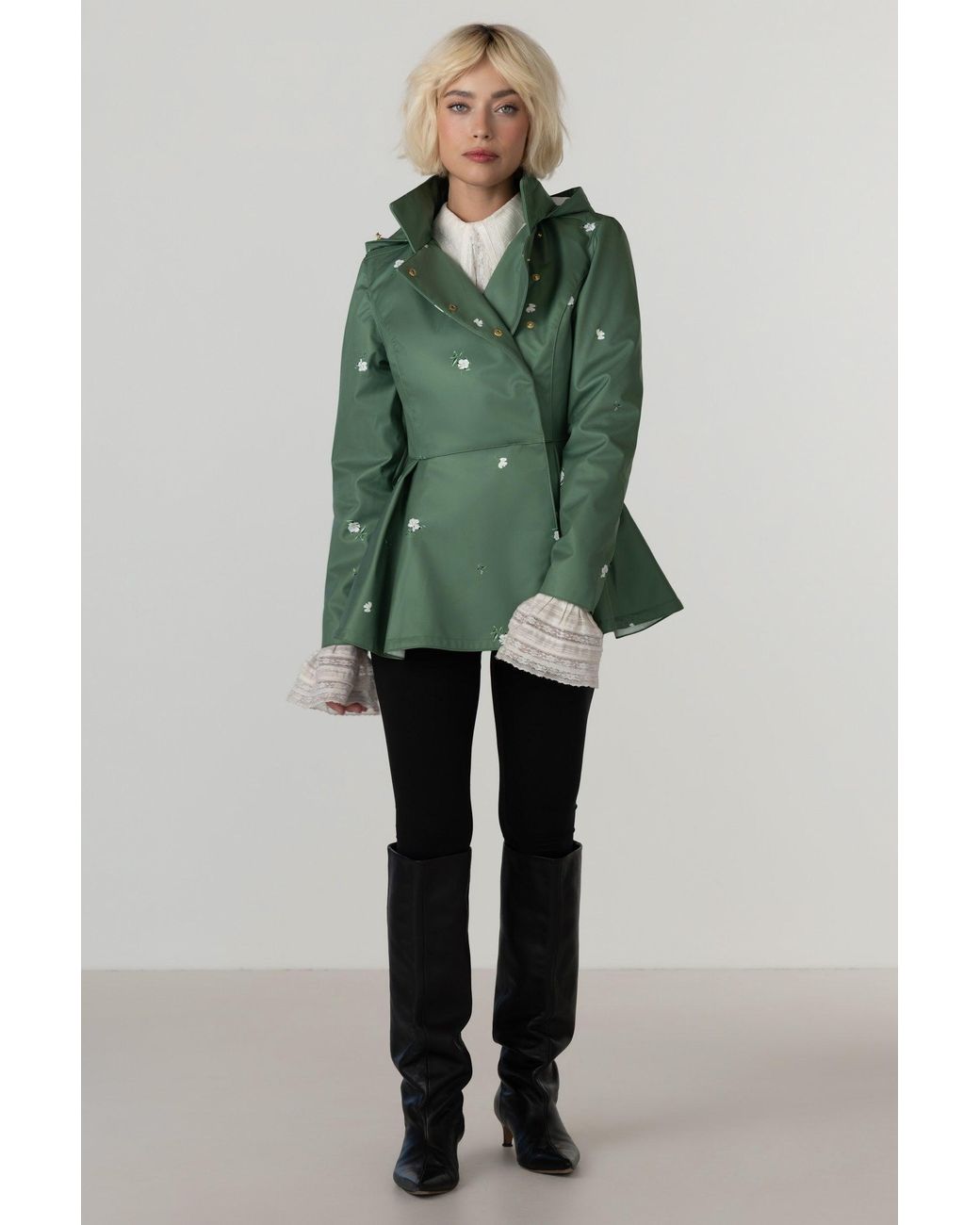RainSisters Green Double Breasted Jacket With Detachable Hood