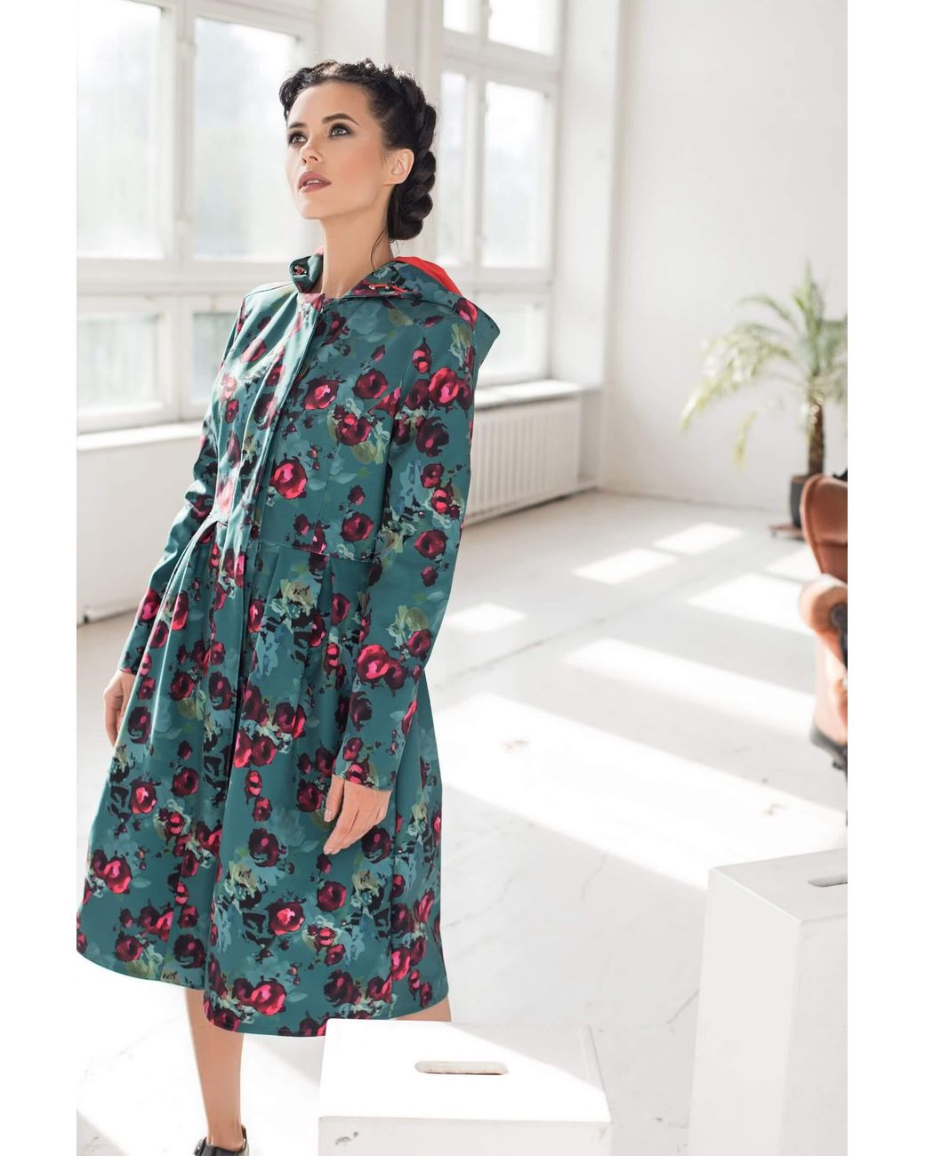RainSisters Blue Floral Fit And Flare Coat