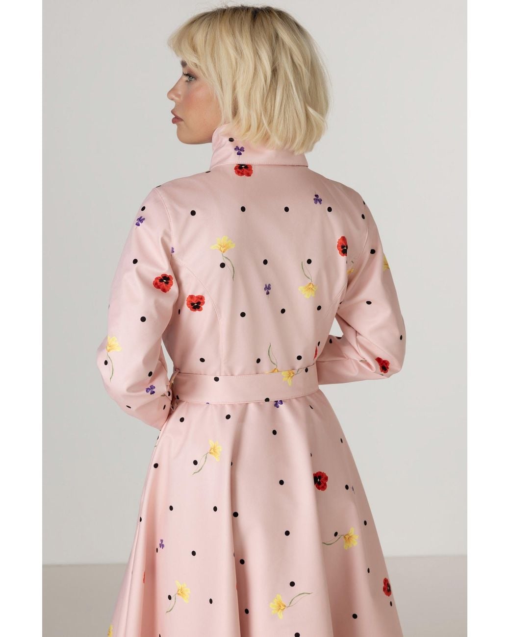 RainSisters Pink Fit And Flare Coat With A-Line Skirt
