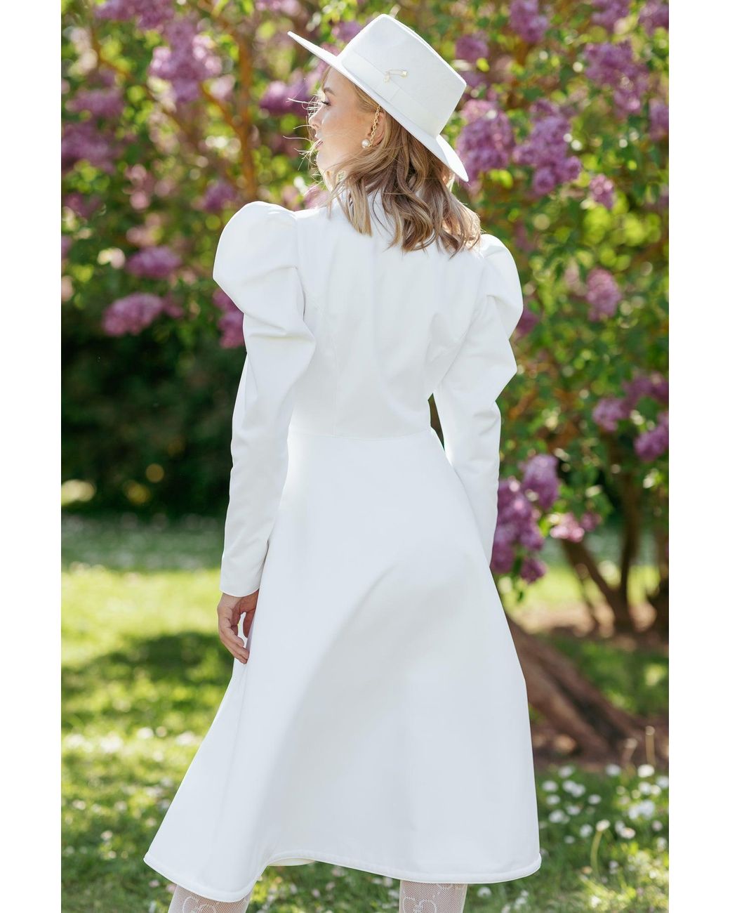 RainSisters White Fit And Flare Coat With Balloon-Styled Sleeves