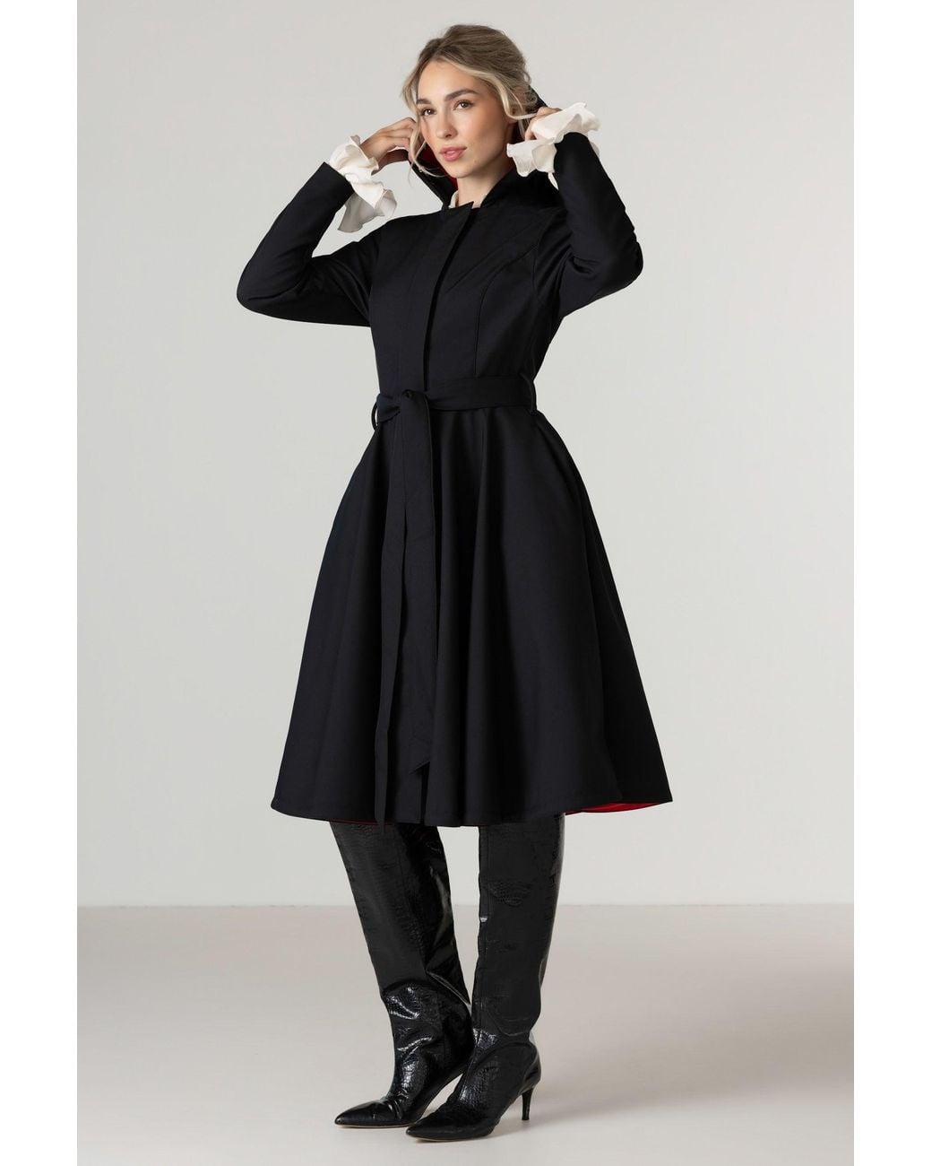 RainSisters Blue Fit And Flare Coat With Full Circle Skirt