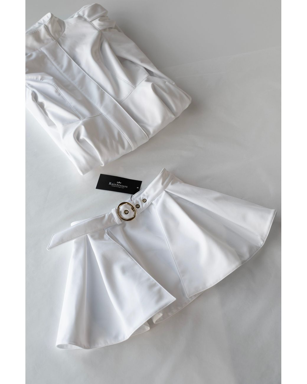 RainSisters White Buckle Belt With Peplum Detail