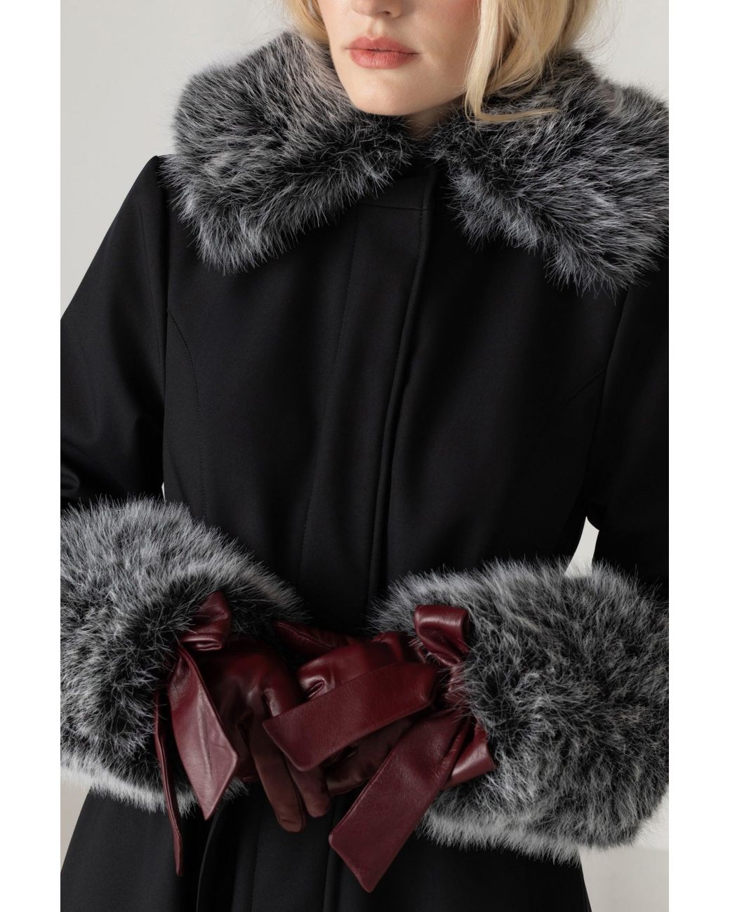 RainSisters Brown Burgundy Leather Gloves With Cashmere Lining