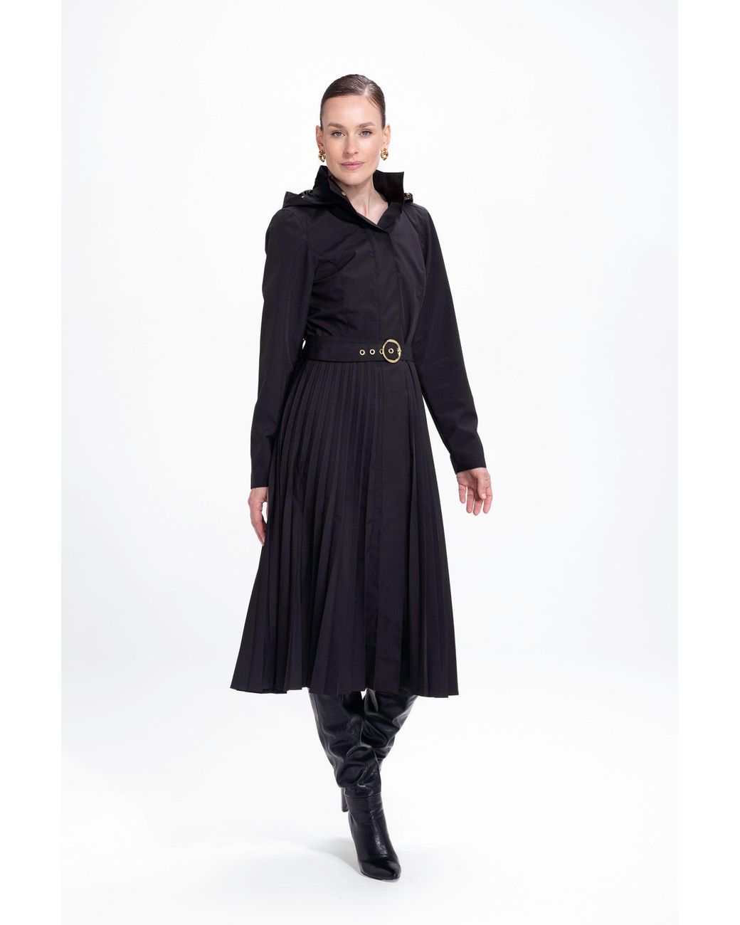 RainSisters Blue Fit And Flare Coat With A-Line Pleated Skirt For Spring