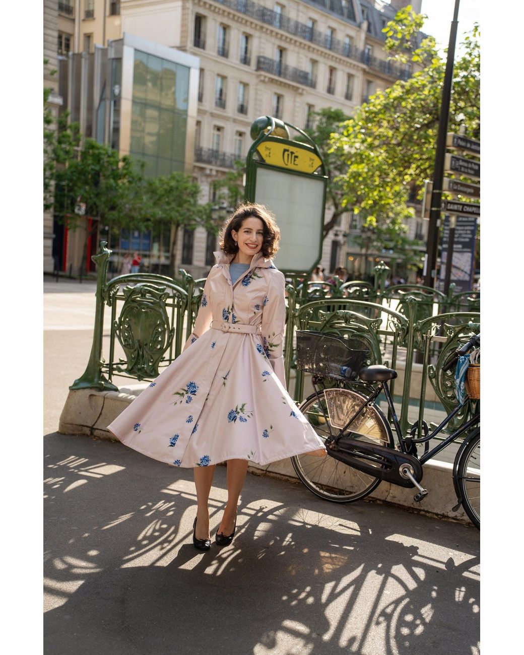 RainSisters Pink Fit And Flare Coat With A-Line Skirt