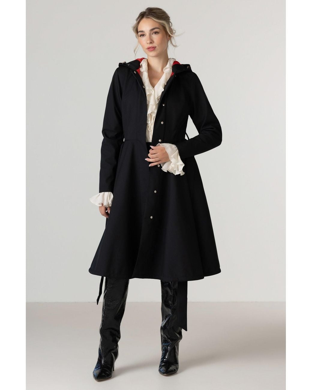 RainSisters Blue Fit And Flare Coat With Full Circle Skirt