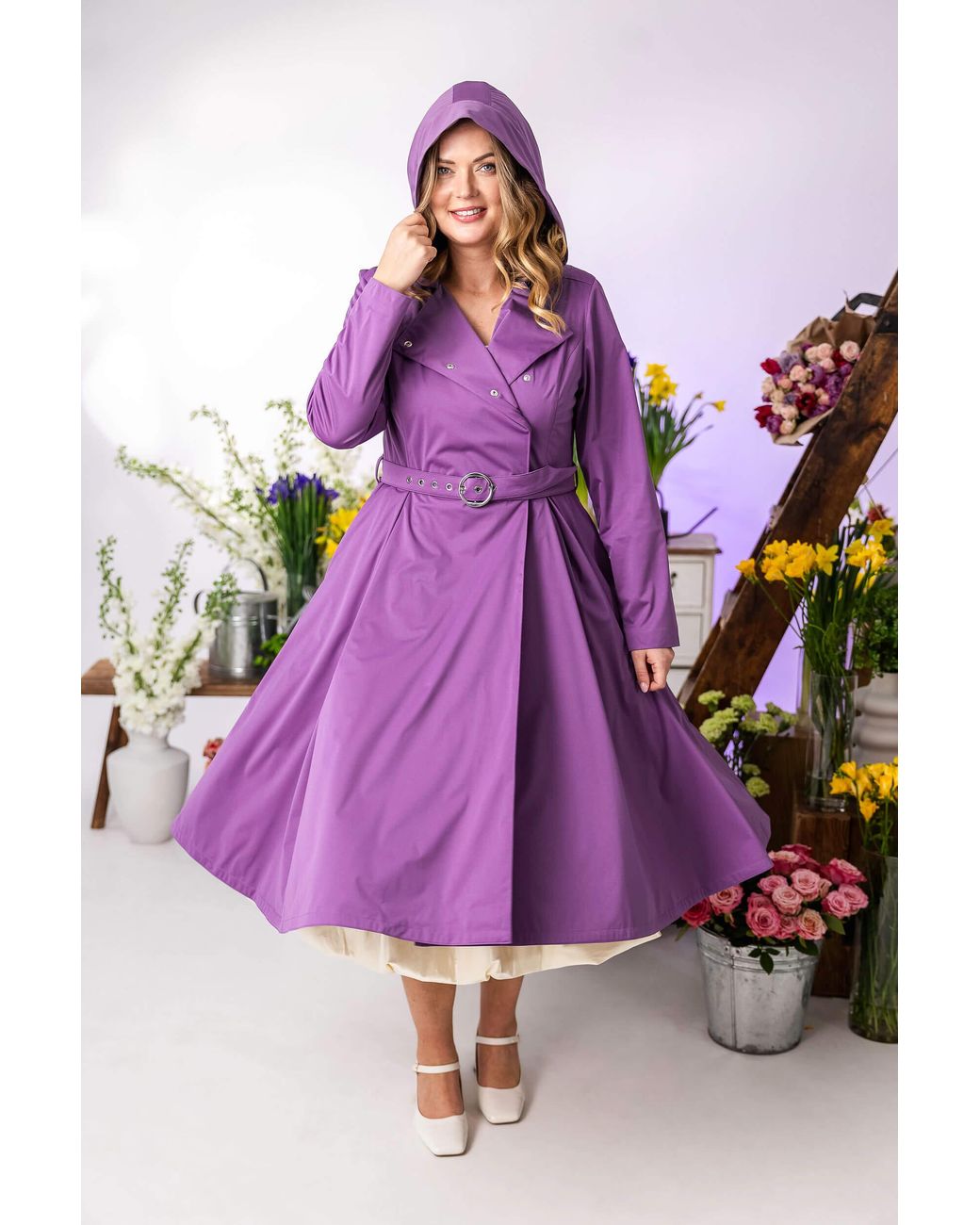RainSisters Purple Double Breasted Trench Coat For Spring