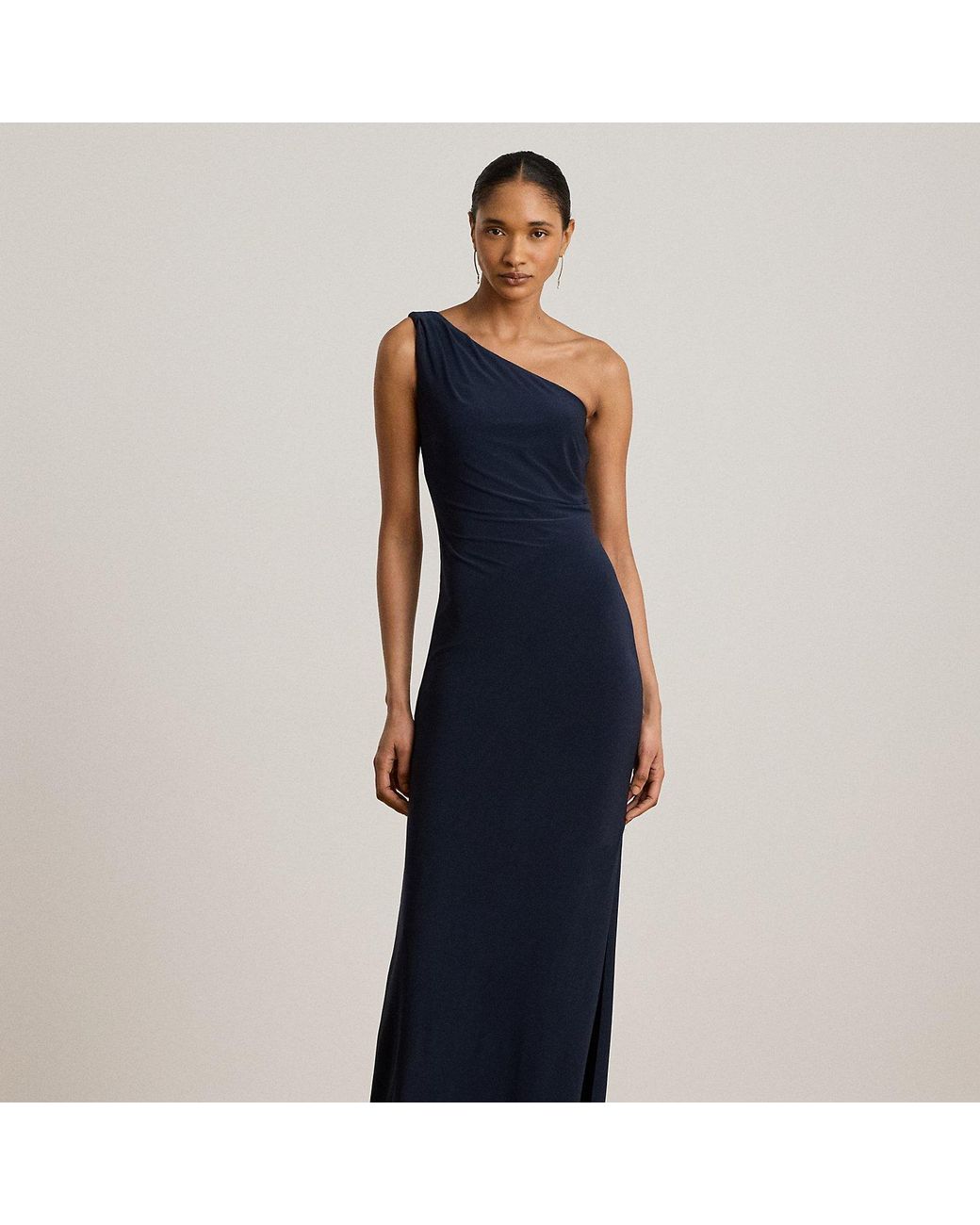Ralph Lauren Blue Stretch Jersey One-Shoulder Gown