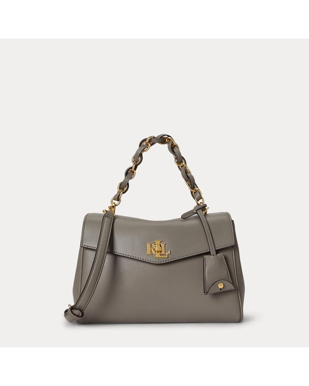 Ralph Lauren Gray Small Farrah Chain-Trim Soft Satchel