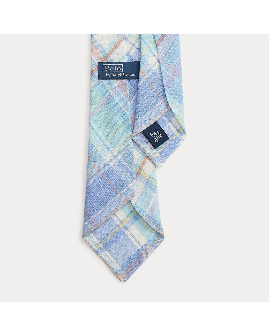Polo Ralph Lauren Blue Vintage-Inspired Plaid Linen Tie for men
