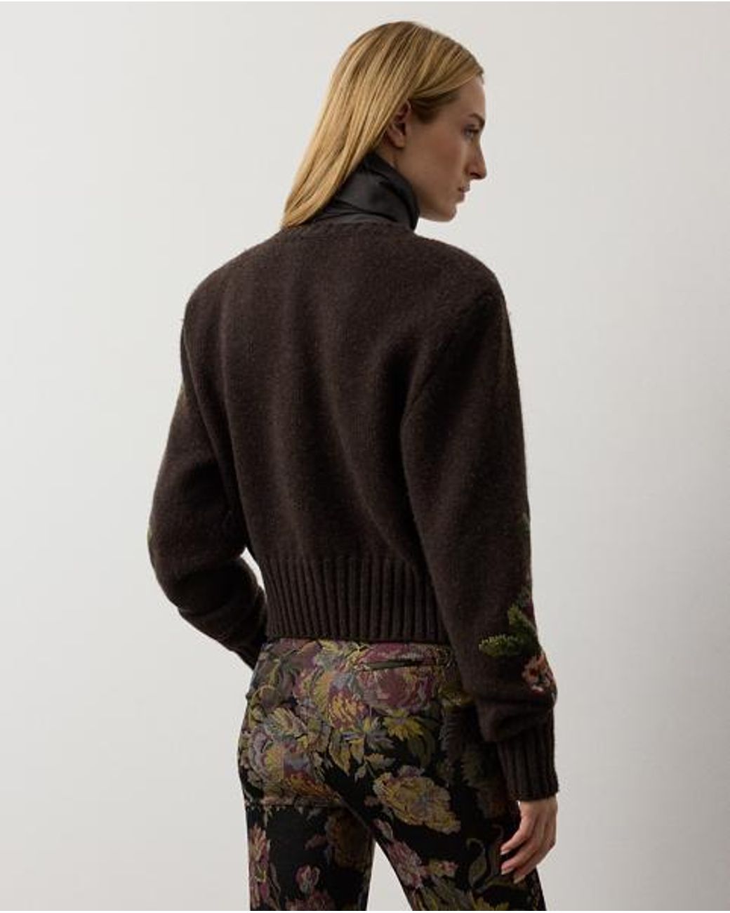Ralph Lauren Brown Floral Cashmere Crewneck Sweater