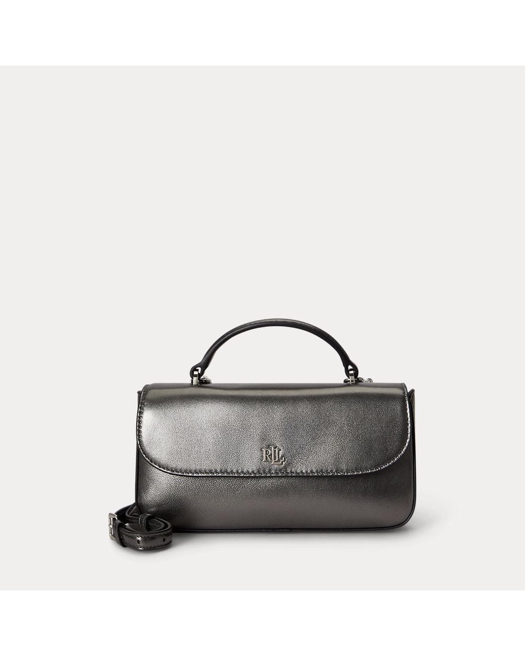 Ralph Lauren Black Metallic Leather Marcy Crossbody Wallet