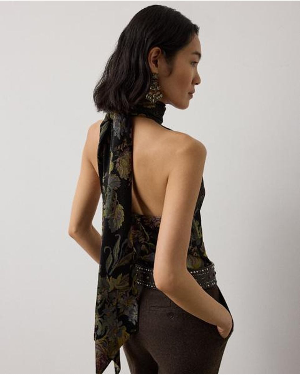 Ralph Lauren Black Chilton Floral Jacquard Top