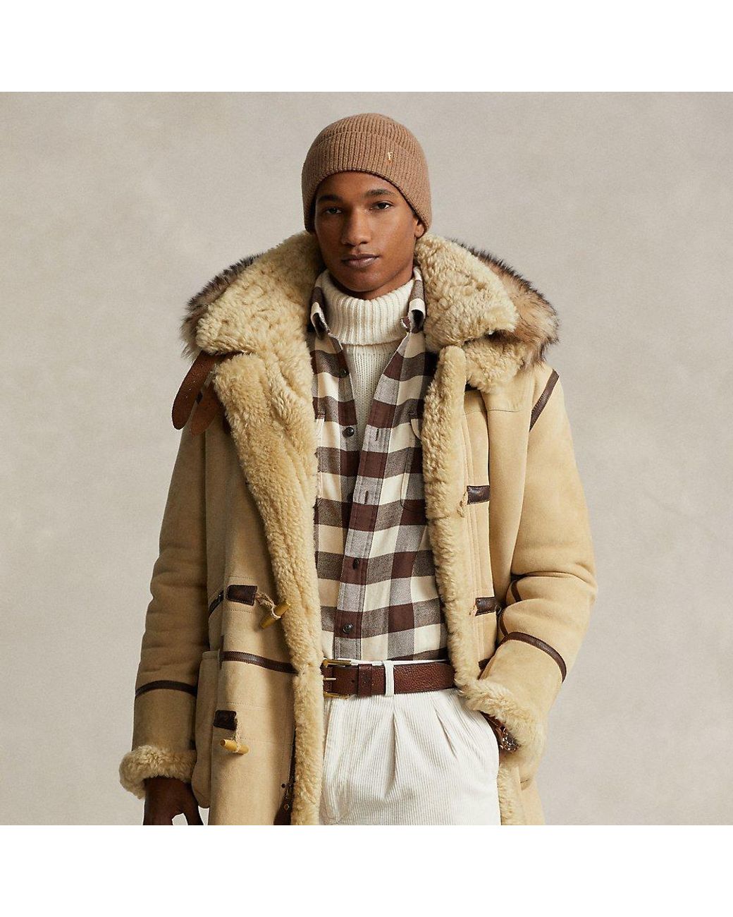 Polo Ralph Lauren Leather trim Shearling Toggle Coat in Brown for Men Lyst UK