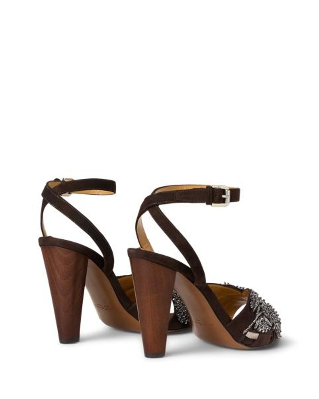 Ralph Lauren Brown Ralph Lauren Ryne 95 Mm Embellished Goat-Suede Sandal