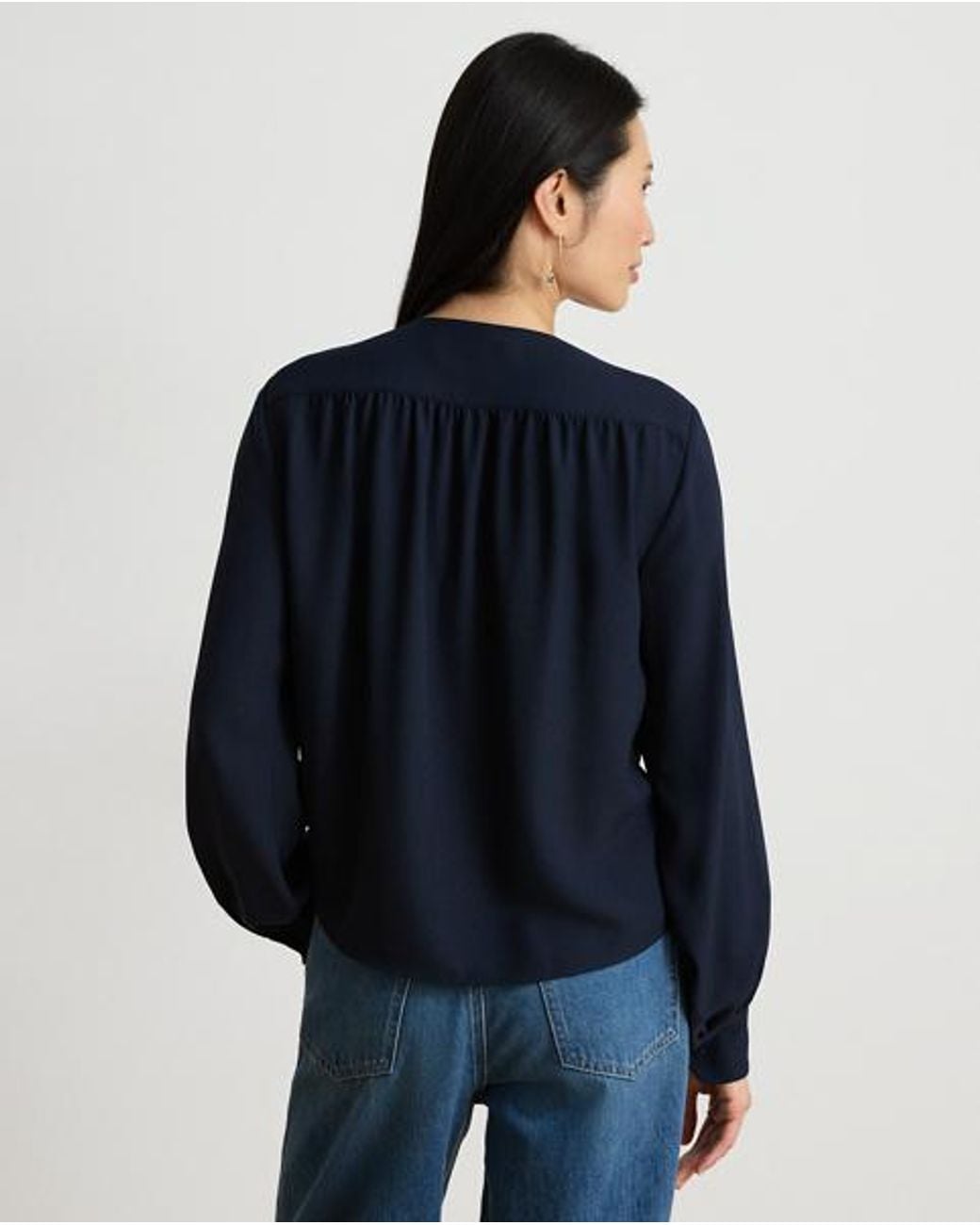 Ralph Lauren Blue Double-Breasted Georgette Blouse