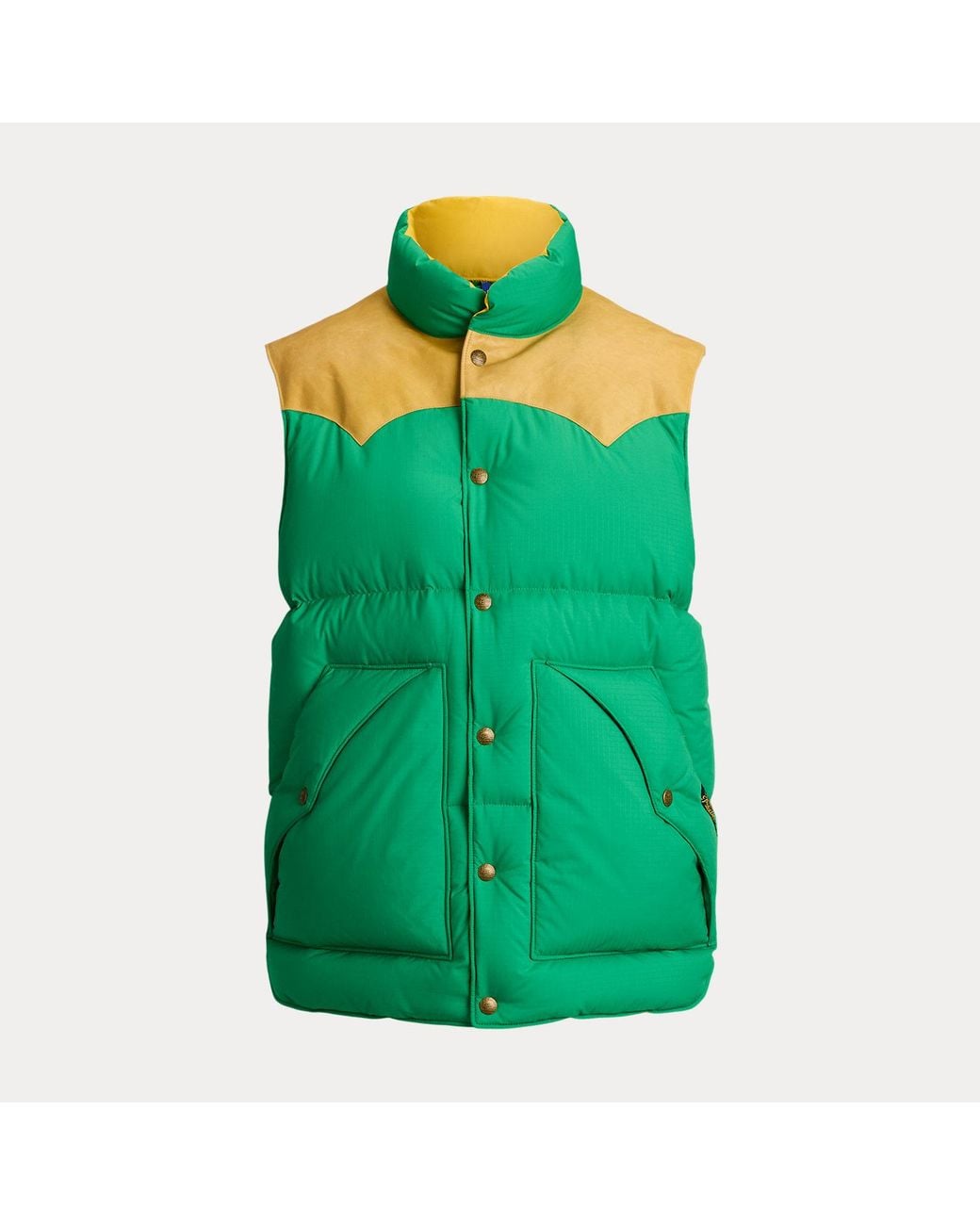 Polo Ralph Lauren Green Leather-Yoke Down Waistcoat for men