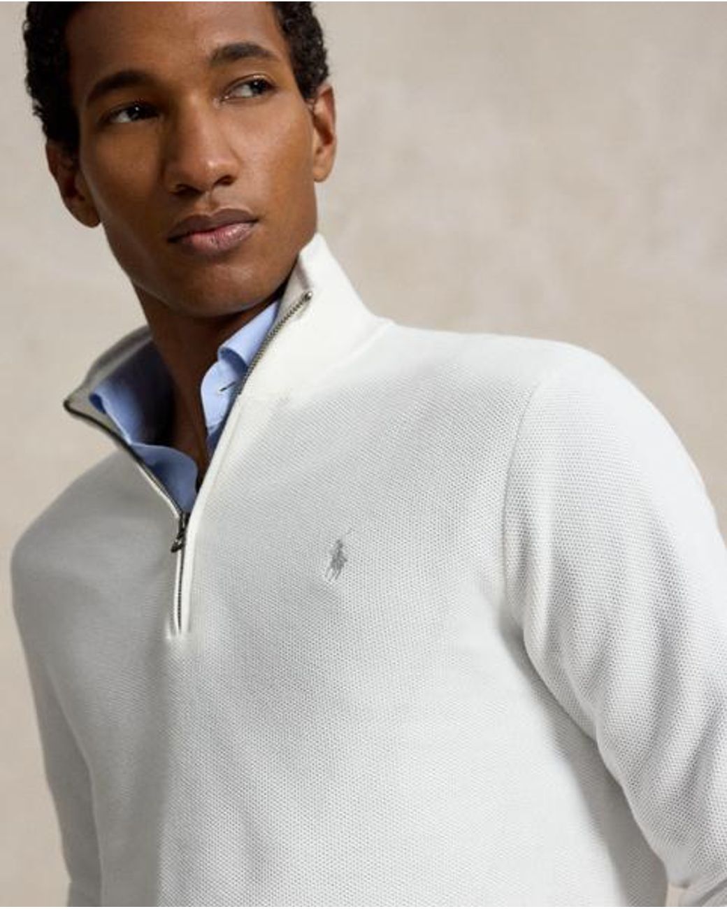 Polo Ralph Lauren Gray Mesh-Knit Cotton Quarter-Zip Sweater for men