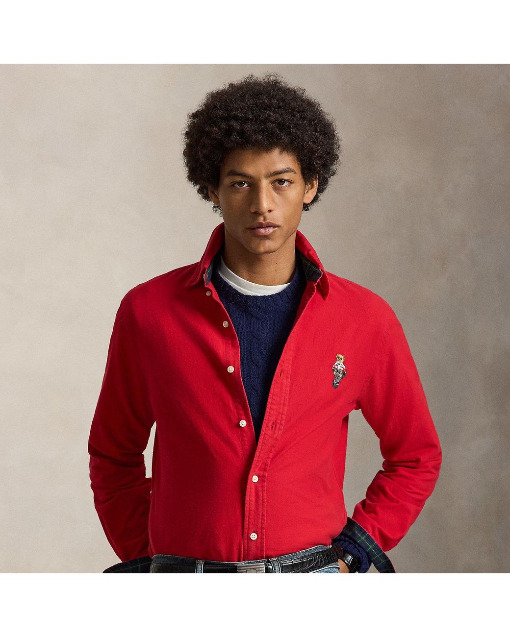 Polo Ralph Lauren Red Custom Fit Polo Bear Oxford Shirt for men
