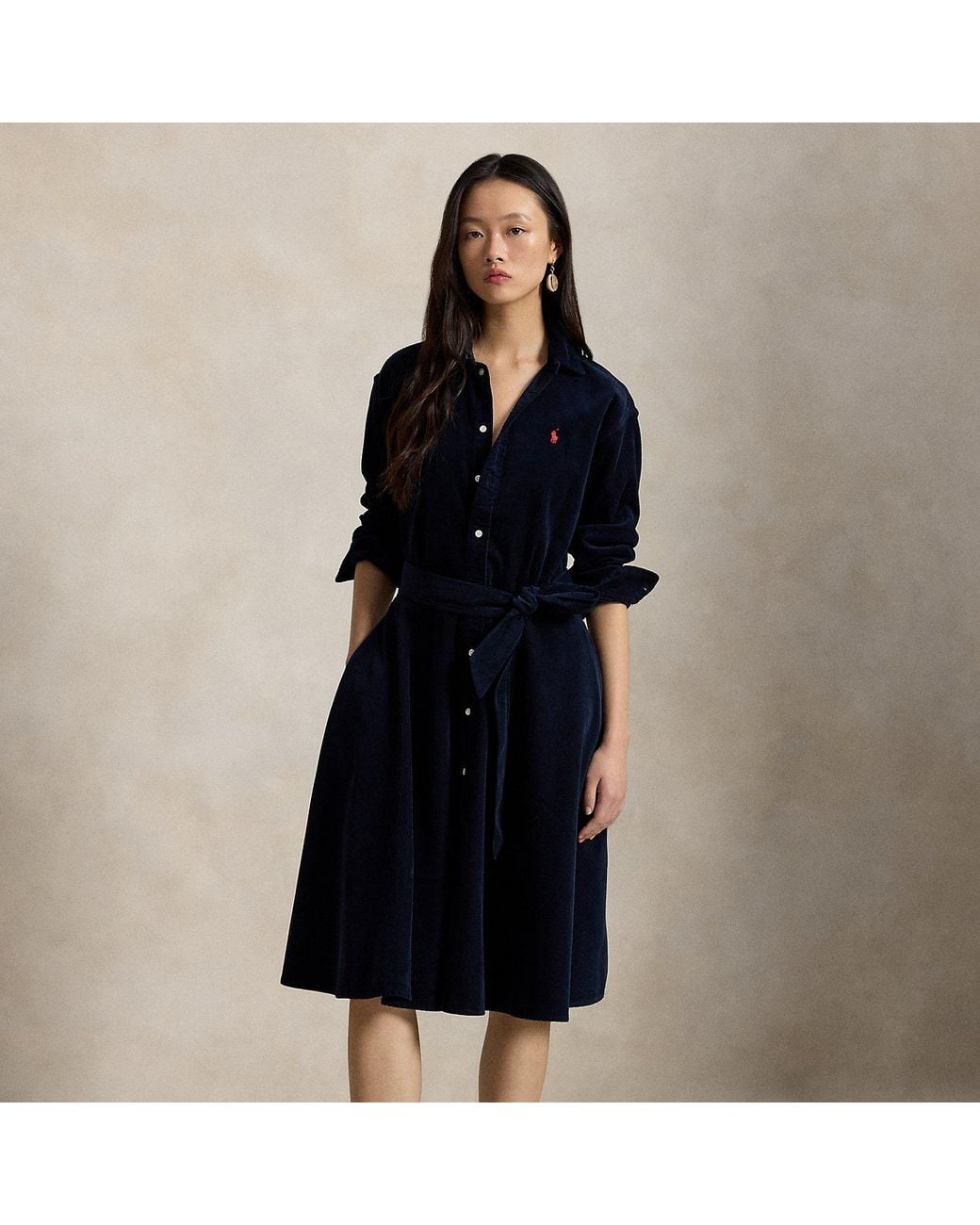 Polo Ralph Lauren Blue Belted Corduroy Shirtdress