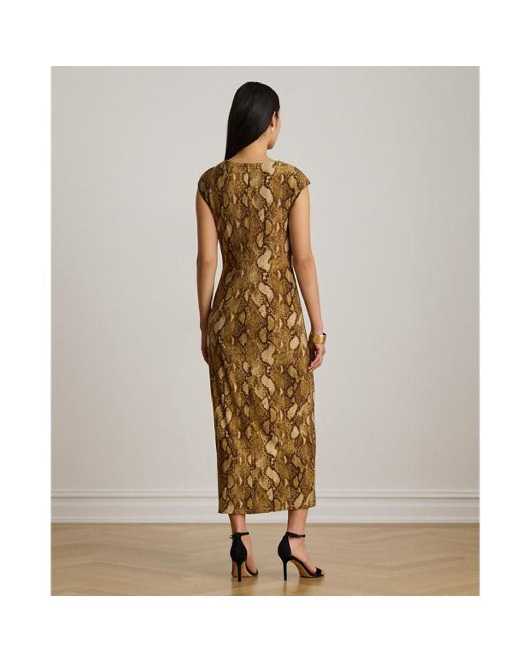Ralph Lauren Metallic Python-Print Jersey Cap-Sleeve Dress
