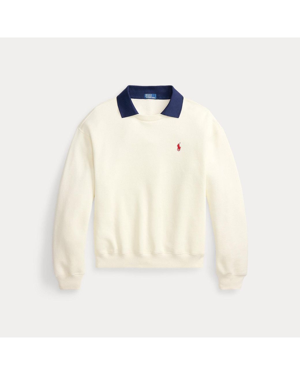 Polo Ralph Lauren White Polo-Collar Fleece Crewneck