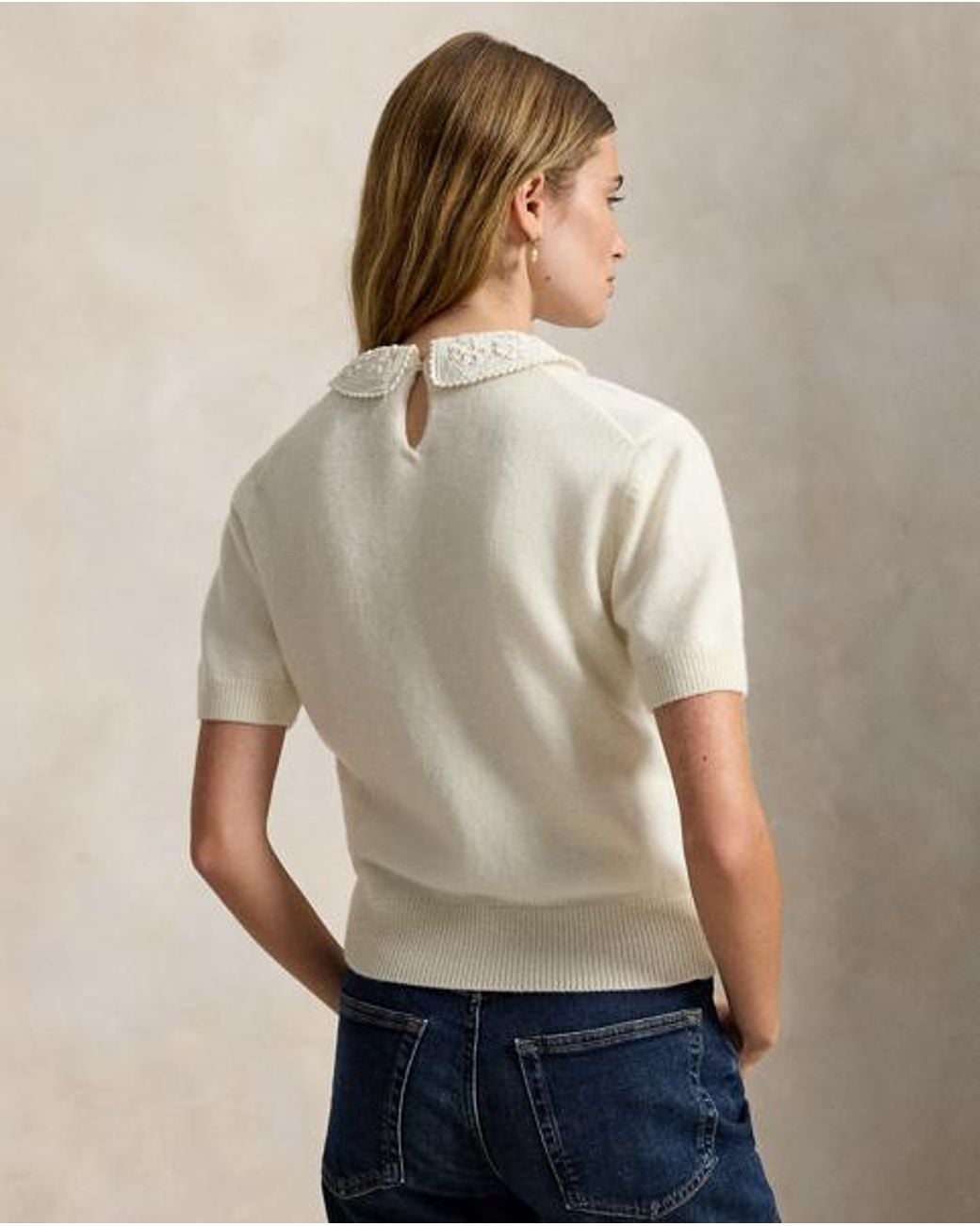 Polo Ralph Lauren Natural Lace-Collar Short-Sleeve Jumper
