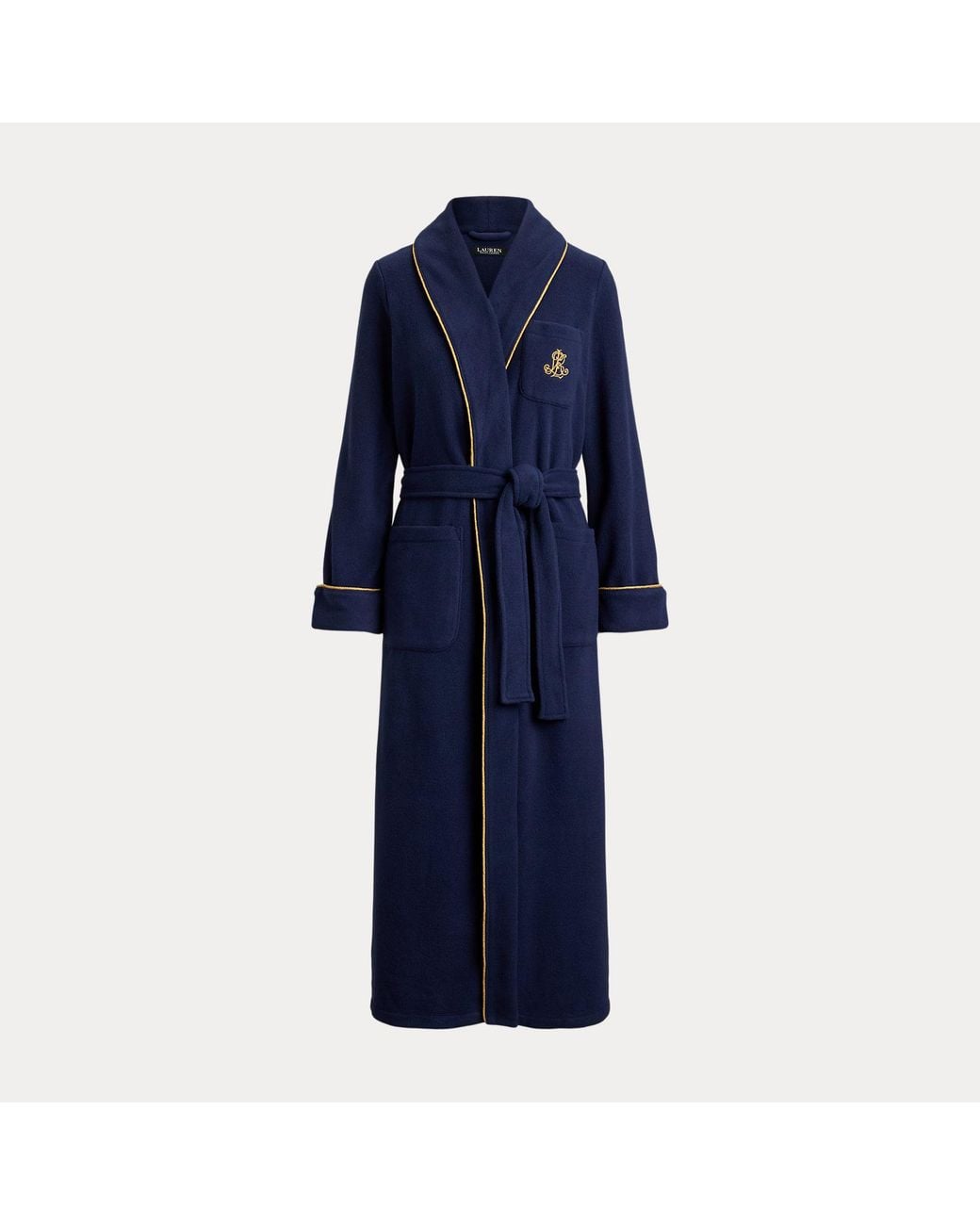 Ralph Lauren Blue Microfleece Long Shawl-Collar Robe
