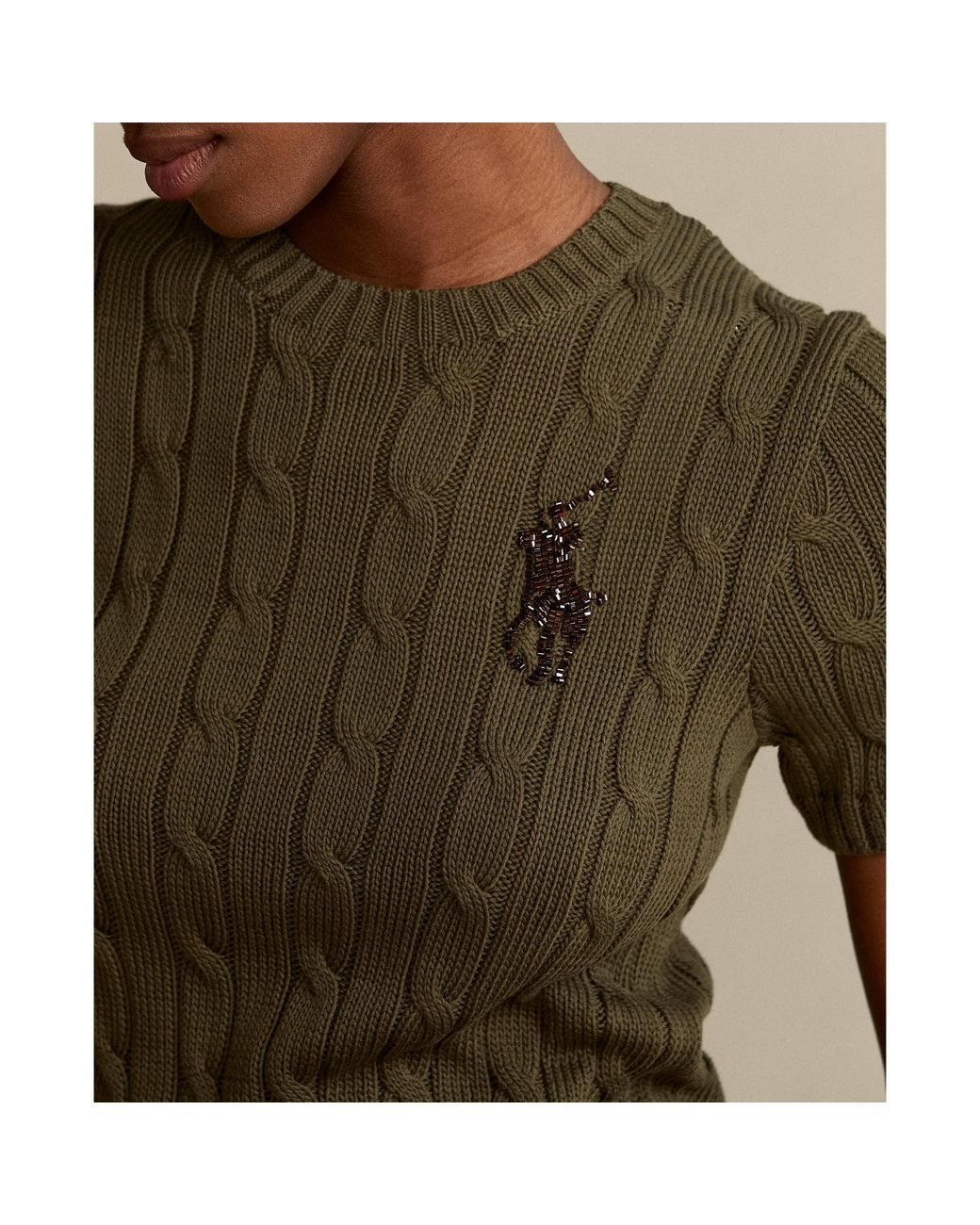 Polo Ralph Lauren Beaded Big Pony Cable Jumper in Green | Lyst