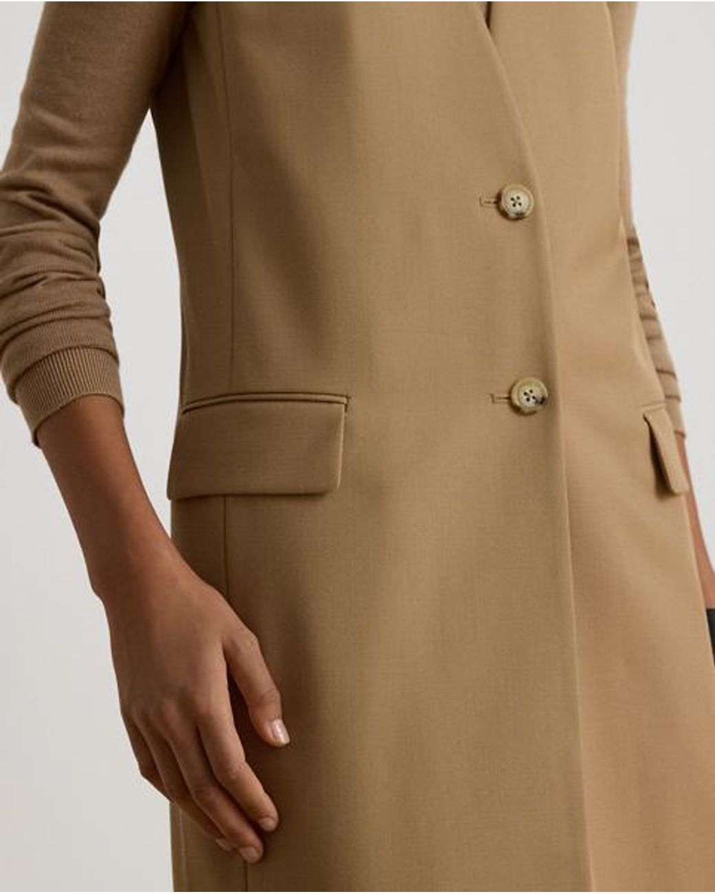 Ralph Lauren Brown Wool-Blend Twill Longline Vest