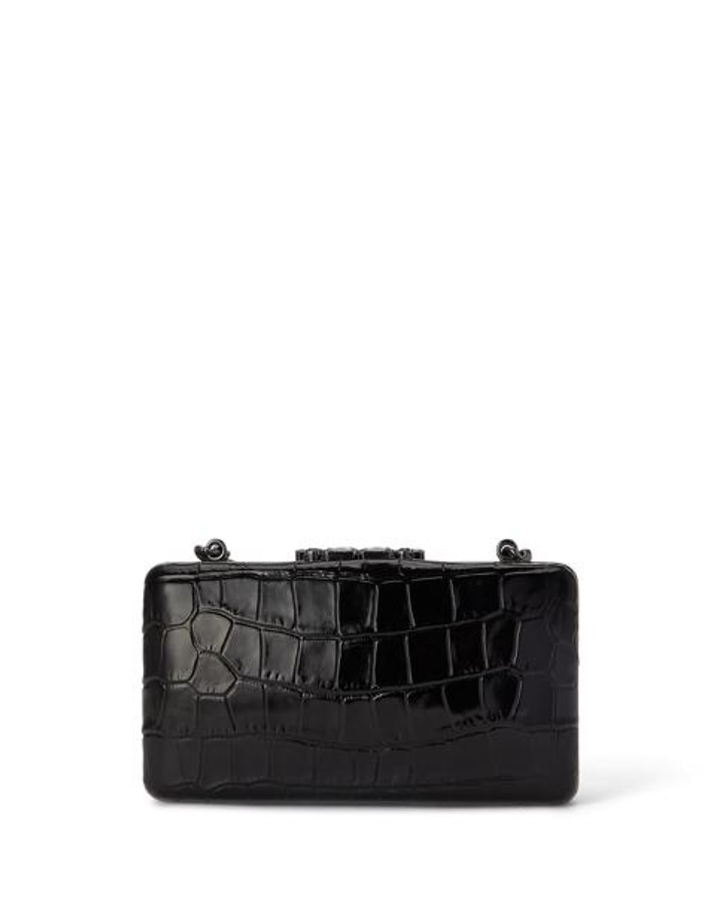 Ralph Lauren Black Croc-Embossed Small Franki Clutch