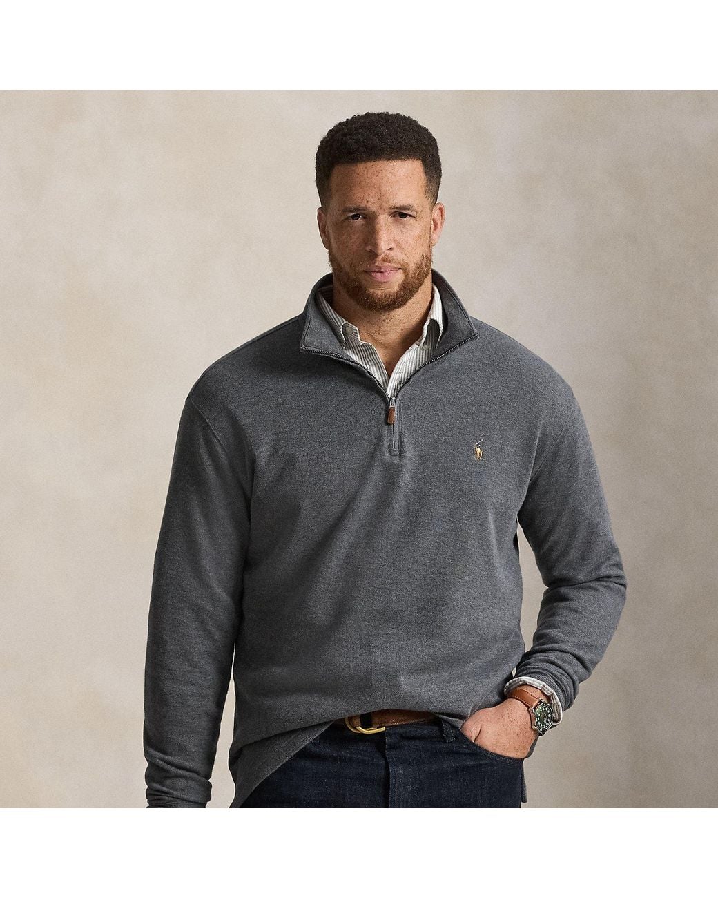 Ralph Lauren Gray Estate-Rib Quarter-Zip Pullover for men