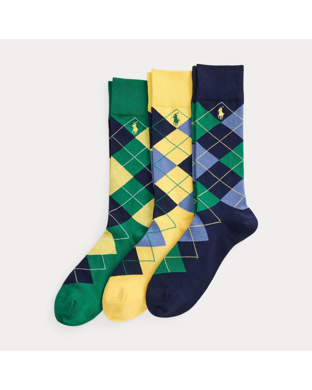 Ralph Lauren Green Argyle Cotton-Blend Trouser Sock 3-Pack for men