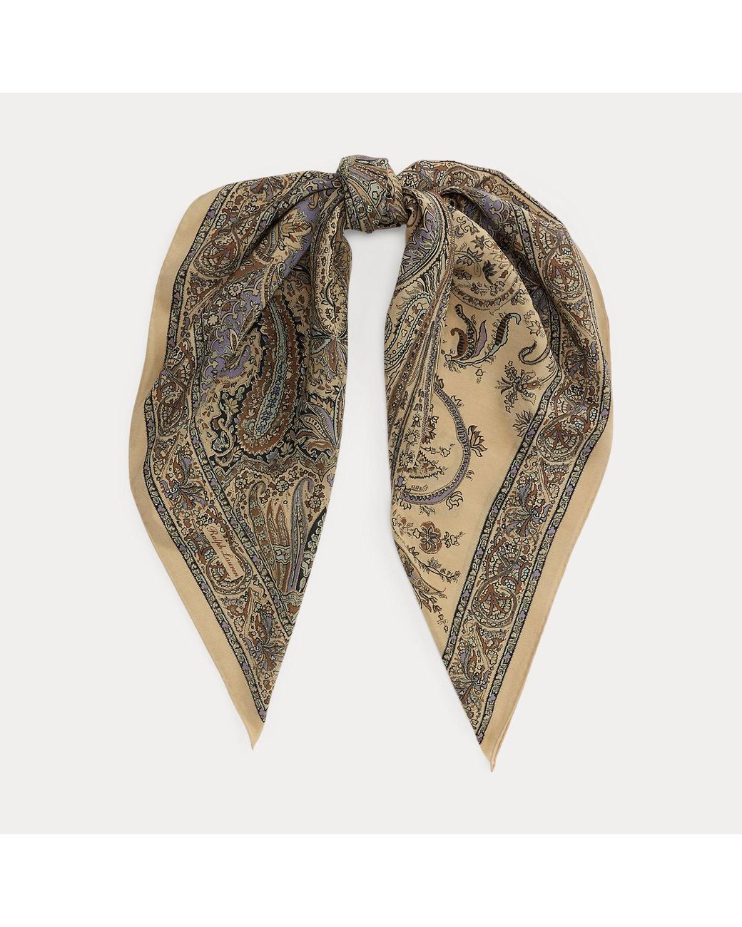 Ralph Lauren White Paisley Crepe De Chine Square Scarf