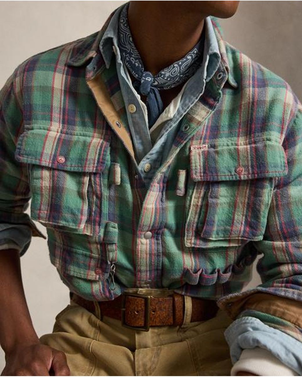 Ralph Lauren Green Classic Fit Plaid Brushed Flannel Shirt for men