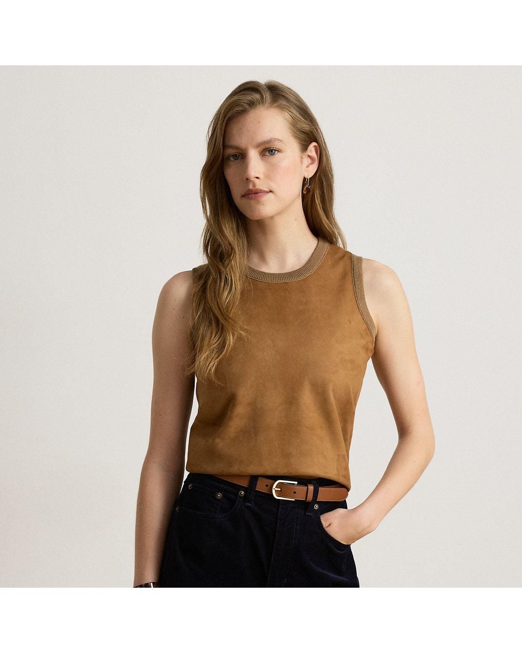Ralph Lauren Green Goat-Suede & Wool Sleeveless Jumper