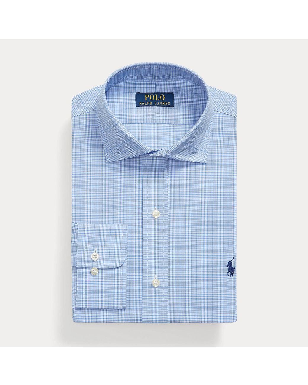 Polo Ralph Lauren Blue Custom Fit Glen Plaid Poplin Shirt for men